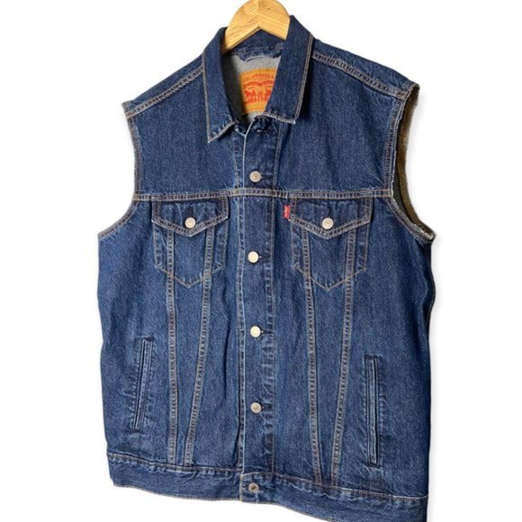 Mens Dark Wash Levis Denim Vest - Picture 2 of 5